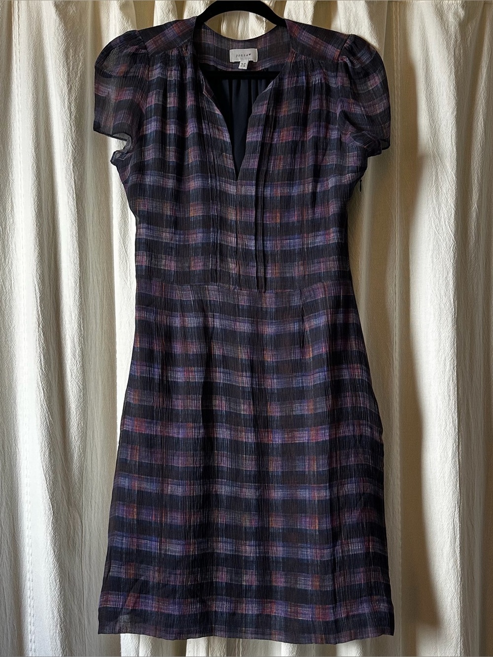 JIGSAW 100% Silk Dress in Purple Plaid Sz 8